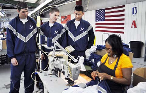 Making uniforms at Columbus Air Force Base