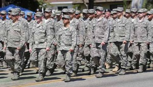 Soldiers marching on Los Angeles Air force base
