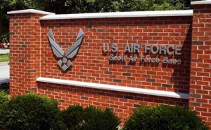 Scott AFB Welcome Sign next to main gate