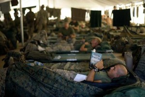 Soldiers rest at Camp Leatherneck