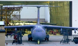 Planes comes out of hangar at Robins Air Force Base