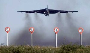 B52 lands on minot afb