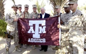 Soldiers with flag at Camp Fallujah
