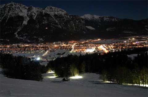 Areal view in night of USAG Garmisch